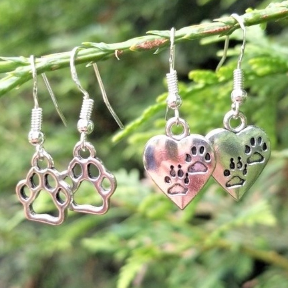 Silver paw print earrings